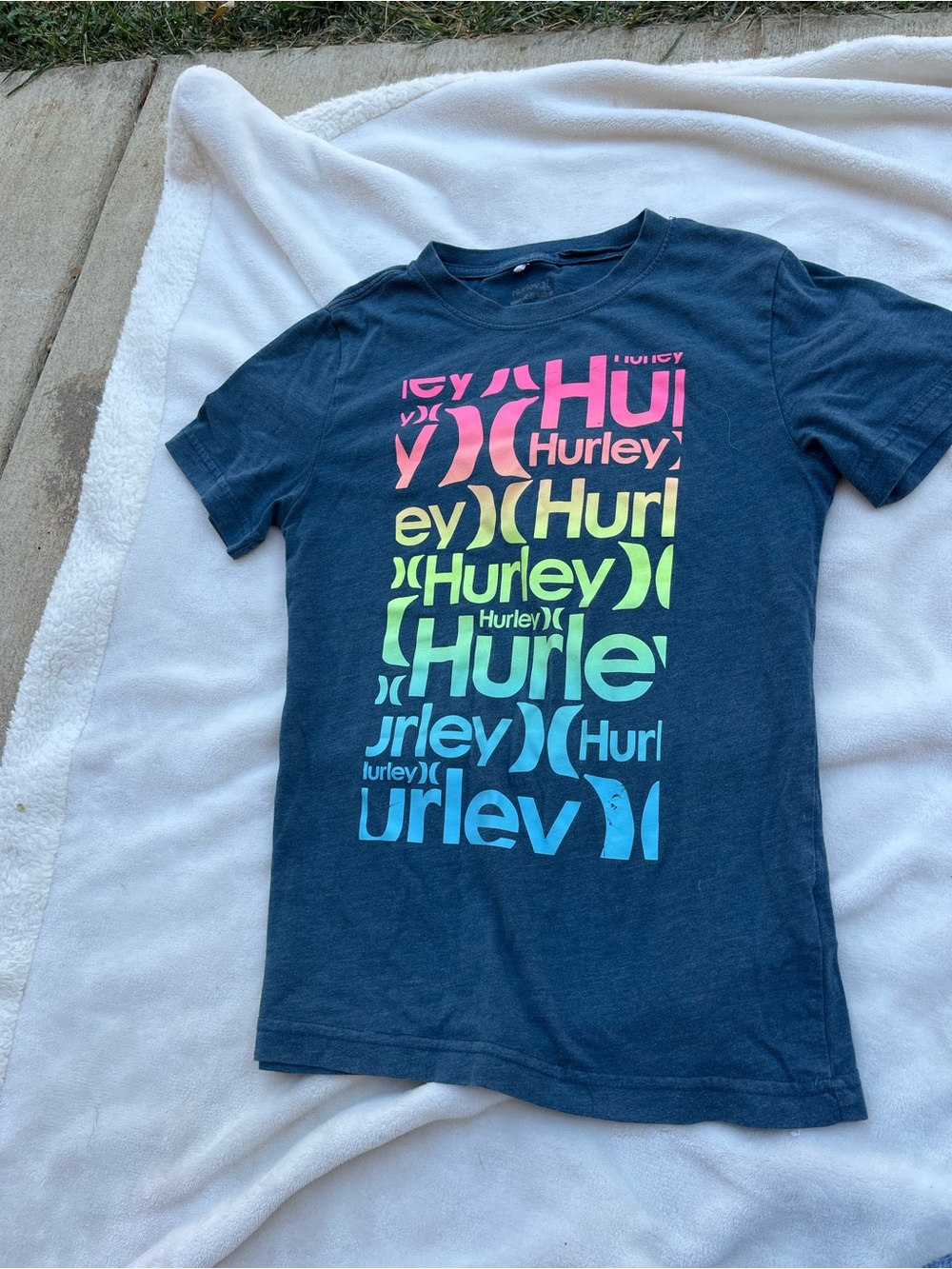 Hurley Navy Short-Sleeve Tee with Neon Gradient Logo